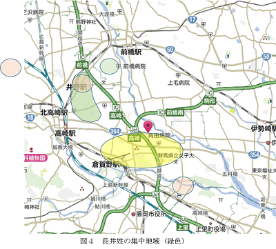 図4 長井姓の集中地域(緑色)