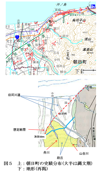図5 朝日町の史跡分布と地形